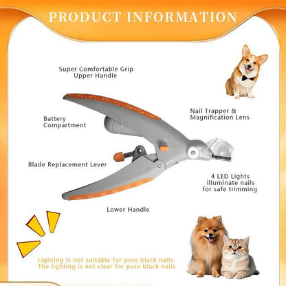 LED Light Pet Nail Clipper 5X Magnification That Doubles as a Nail Trapper, Great for Trimming Cats & Dogs Nails & Claws, Razor Sharp and Durable Blade , Quick-Clip