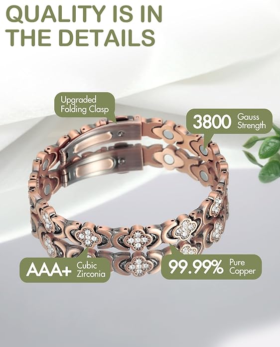 🔥Final 3 Hours: 80% OFF - ODEIUN® Copper Bracelets for Women. Pure Copper Magnetic Bracelet with 3800 Gauss Effective Magnets
