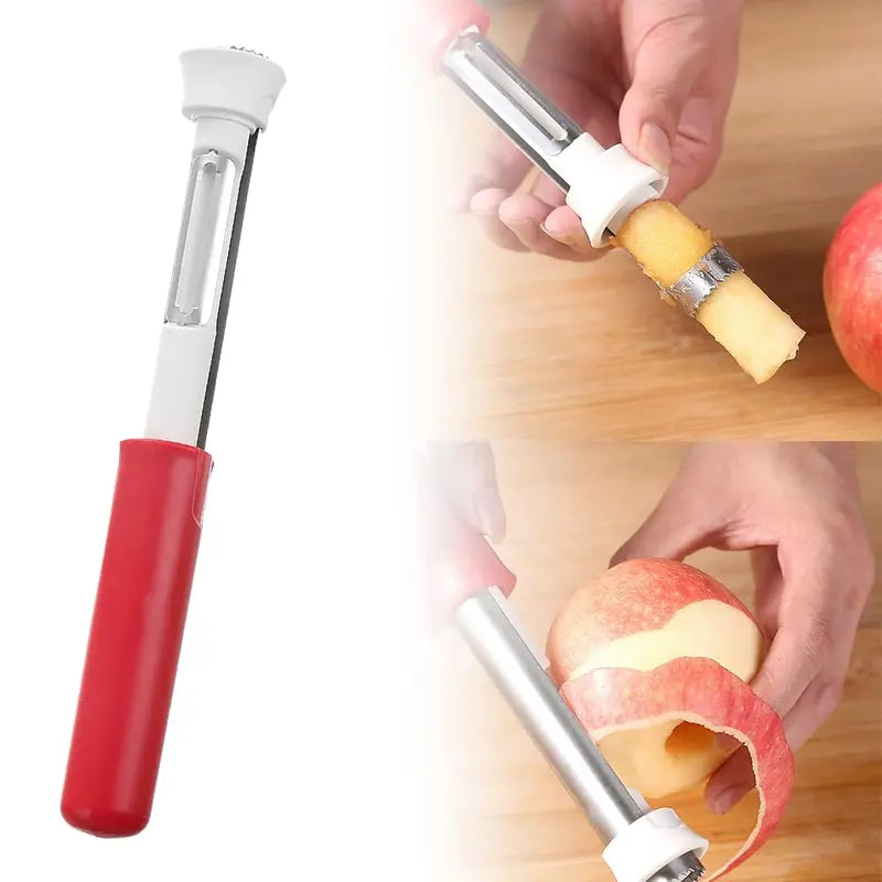 2 in 1 Apple Corer and Peeler, Apple Core Removal Tool, Stainless Steel Fruit Corer, Apple Seed Remover for Cored Apples, Pears, Bell Peppers and Cakes, Kitchen Gadget for Fruit and Vegetable
