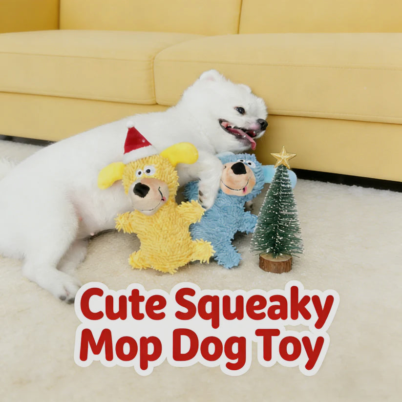 🔥🎄 Christmas Time Limited Offer - 🐾Cute Squeaky Mop Dog Toy｜Teeth Cleaning Chew · Interactive · Durable Plush