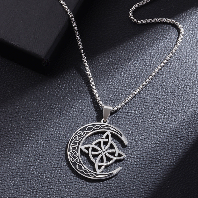🔥Final 3 Hours: 80% OFF - Celtic Knot Crescent Steel Pendant Necklace