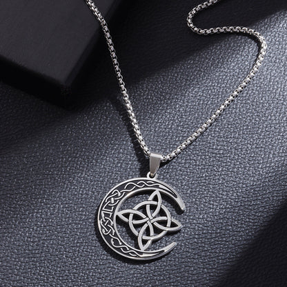 🔥Final 3 Hours: 80% OFF - Celtic Knot Crescent Steel Pendant Necklace