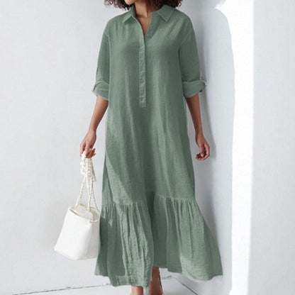 Asymmetrical Shirt Collar Button-Up Casual Long Sleeve Dress