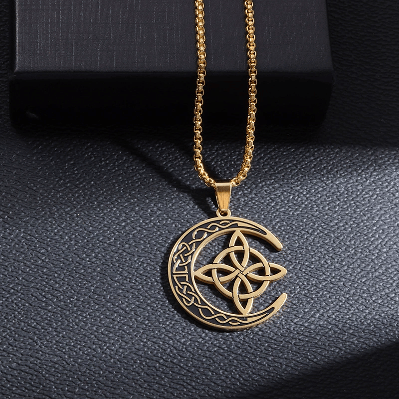 🔥Final 3 Hours: 80% OFF - Celtic Knot Crescent Steel Pendant Necklace