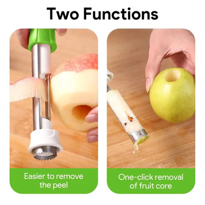2 in 1 Apple Corer and Peeler, Apple Core Removal Tool, Stainless Steel Fruit Corer, Apple Seed Remover for Cored Apples, Pears, Bell Peppers and Cakes, Kitchen Gadget for Fruit and Vegetable