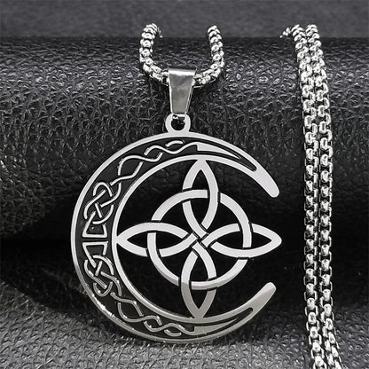 🔥Final 3 Hours: 80% OFF - Celtic Knot Crescent Steel Pendant Necklace
