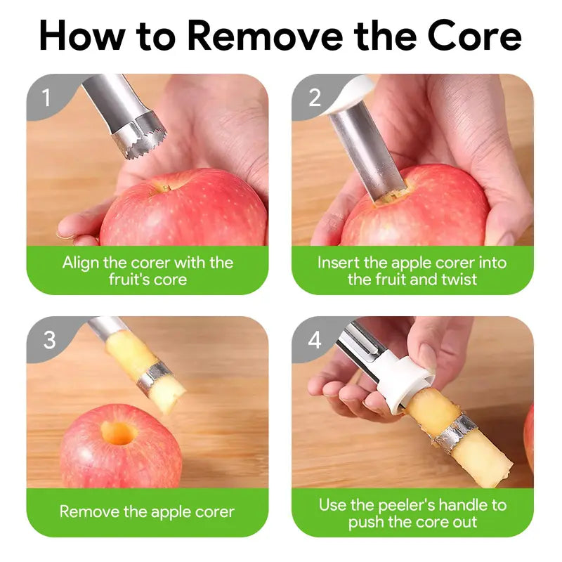 2 in 1 Apple Corer and Peeler, Apple Core Removal Tool, Stainless Steel Fruit Corer, Apple Seed Remover for Cored Apples, Pears, Bell Peppers and Cakes, Kitchen Gadget for Fruit and Vegetable